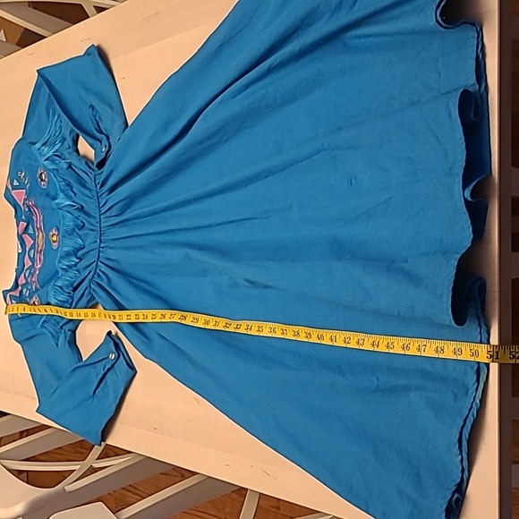 VTG 1980s SASSA Bold Bright Blue Gemstone Westernwear Fringe Dress with Pockets - Picture 7 of 17